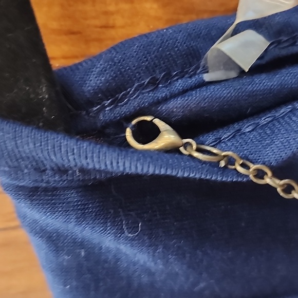 Beautiful navy tank top blouse. Has attached necklace that can be taken off. - Picture 3 of 4